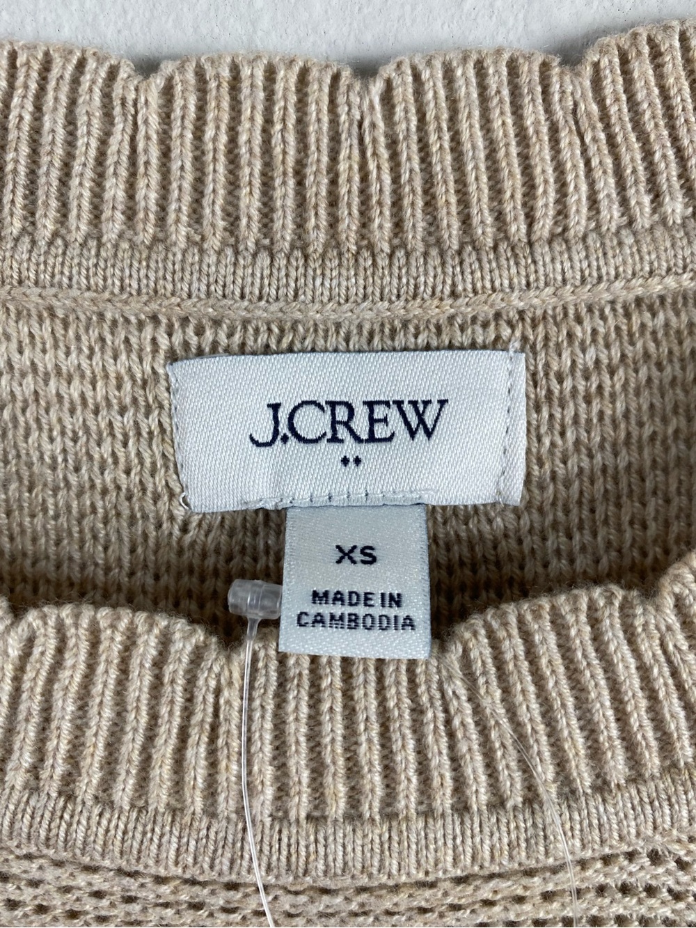 J. Crew Factory Scalloped Long Sleeve Crewneck Sweater | Heather Sandalwood - Picture 13 of 16
